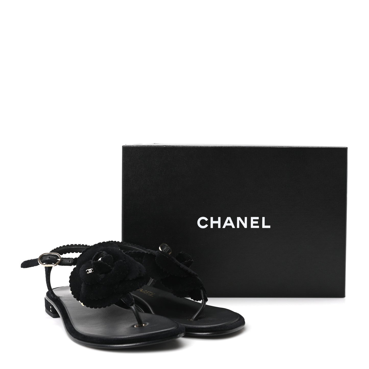 Velvet Pearl Camellia Thong Sandals 37.5 Black
