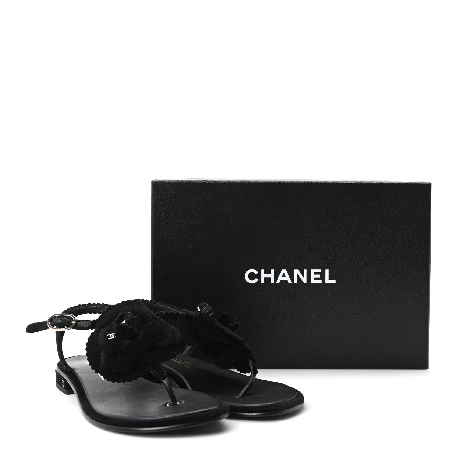 Chanel Velvet Pearl Camellia Thong Sandals 37.5 Black 10 of 10