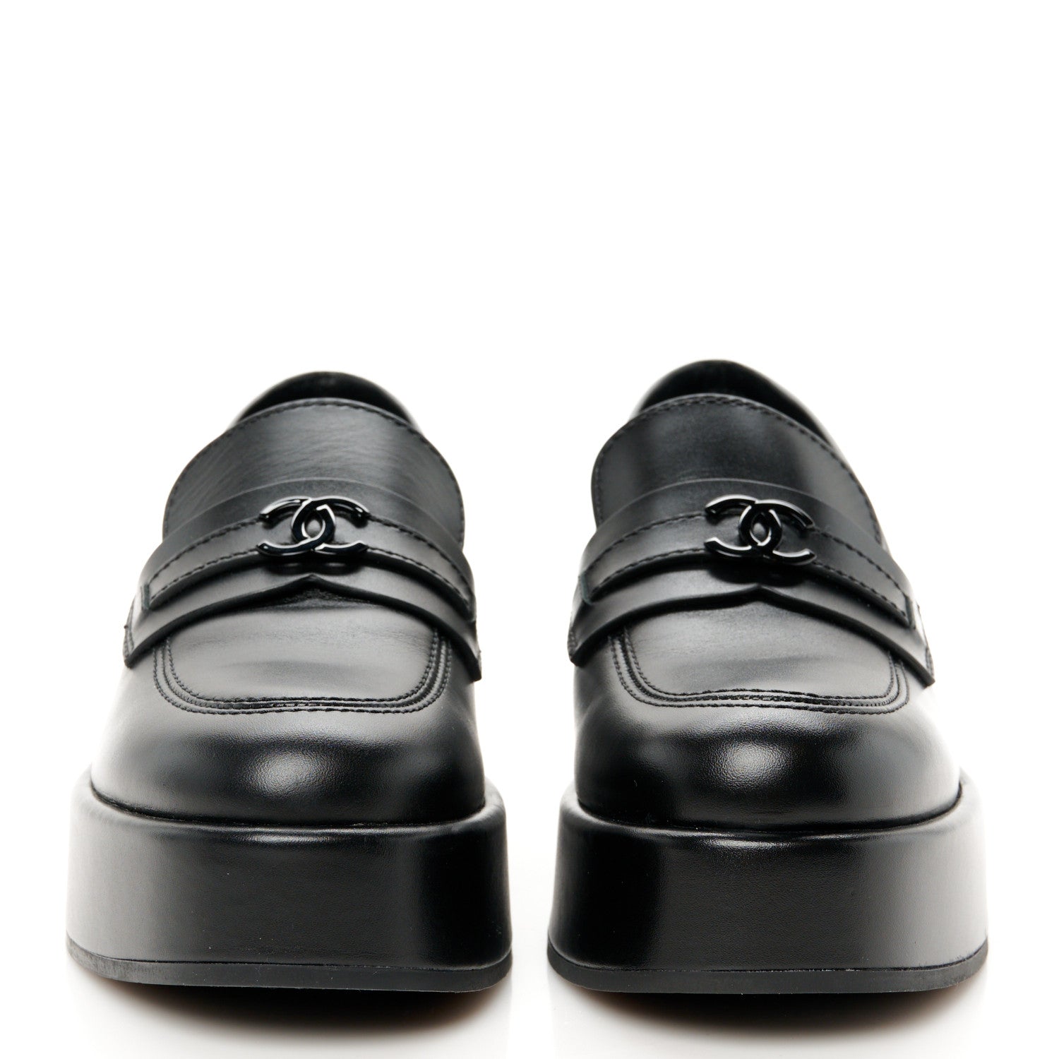 Chanel Calfskin CC Platform Loafers 36.5 Black 3 of 11