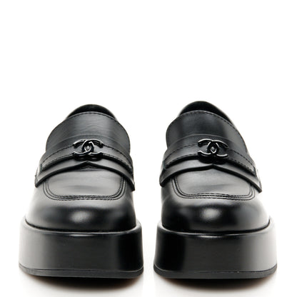 Chanel Calfskin CC Platform Loafers 36.5 Black 3 of 11