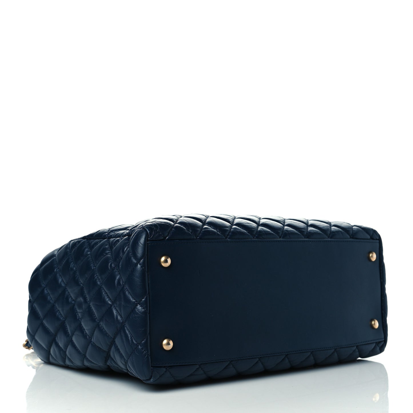 Aged Calfskin Quilted Large Coco Handle Shopping Tote Navy