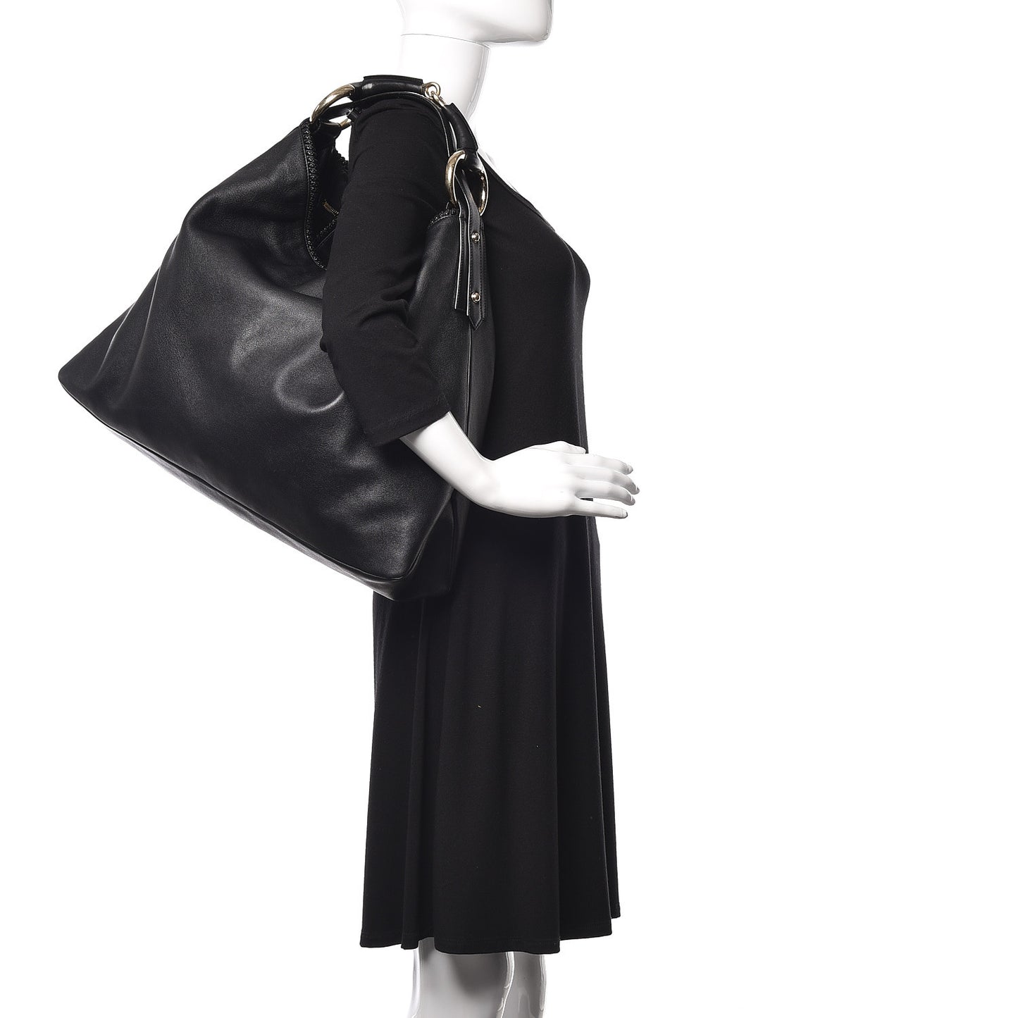 Calfskin Large Horsebit Chain Hobo Black
