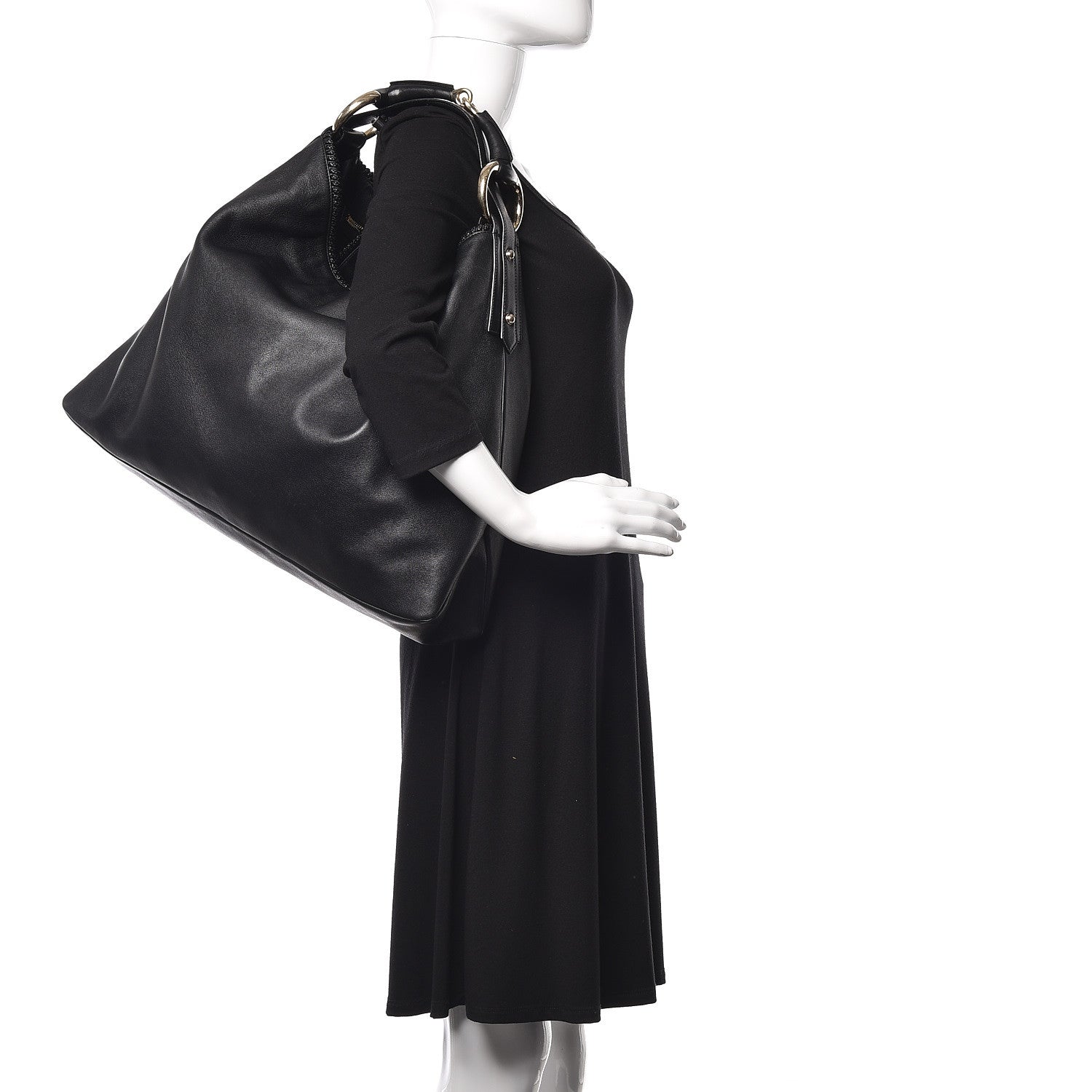 Gucci Calfskin Large Horsebit Chain Hobo Black 2 of 13