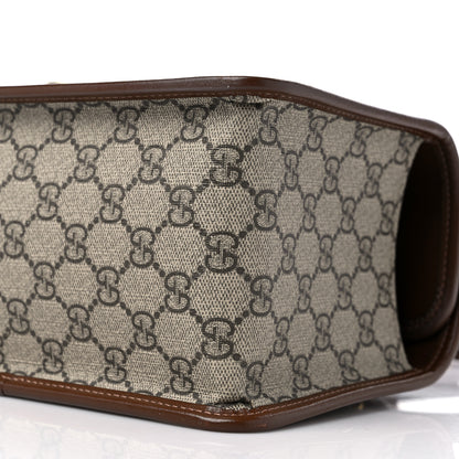 Gucci GG Supreme Monogram Azalea Calfskin Mini Horsebit 1955 Foldover Top Handle Bag Beige Ebony Brown Sugar 9 of 9