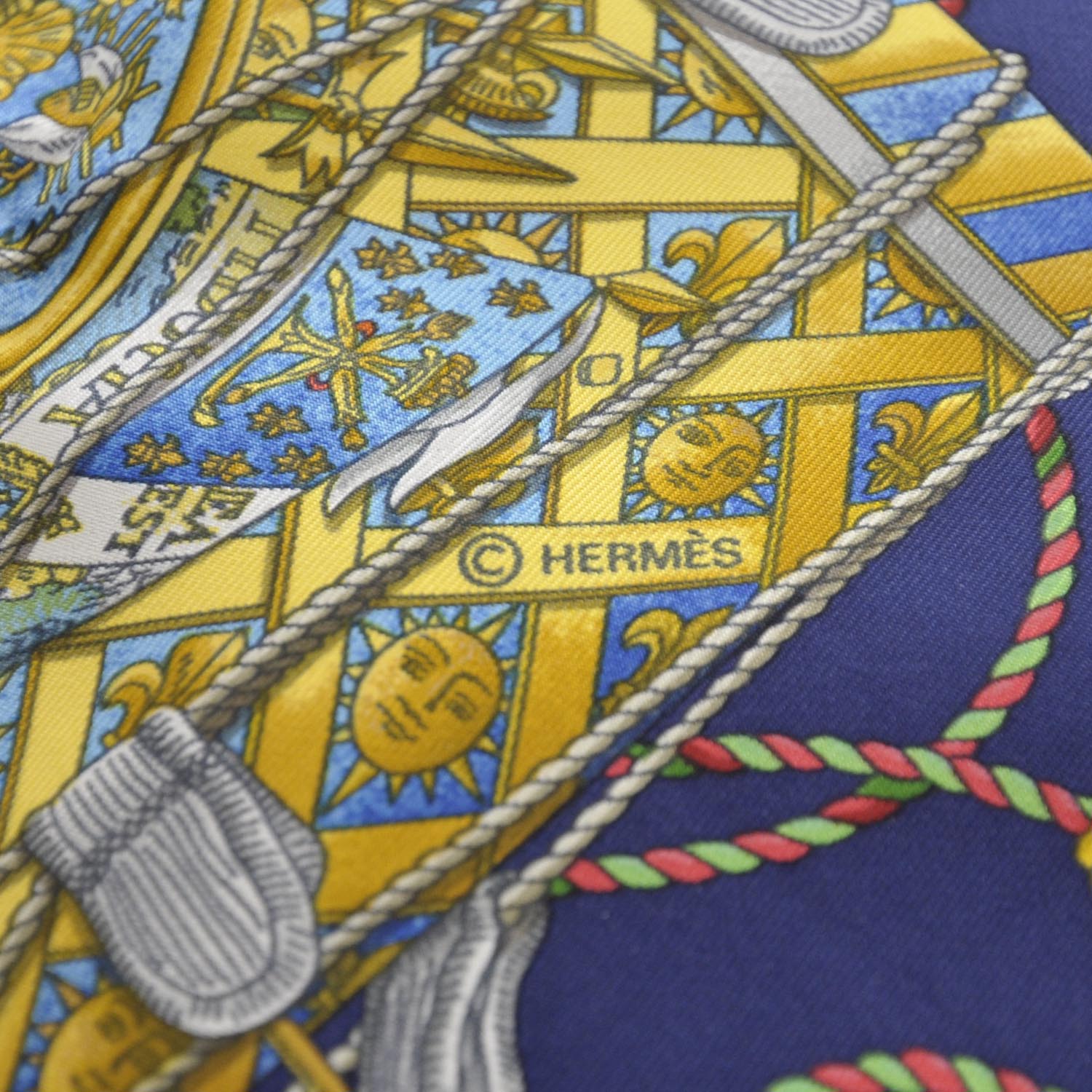 Hermes Silk Les Tambours Scarf 90 Bleu 6 of 7