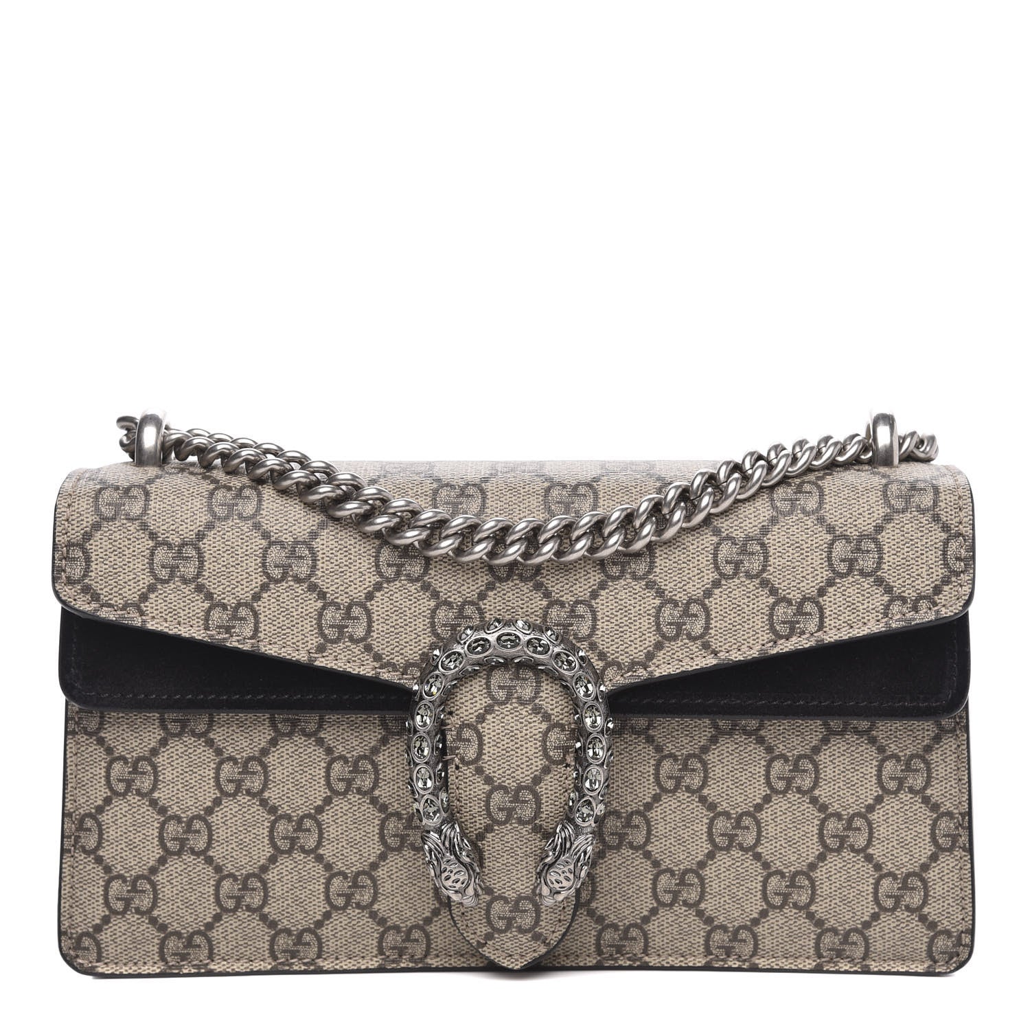 Gucci GG Supreme Monogram Suede Crystal Small Dionysus Shoulder Bag Beige Ebony Black 1 of 11