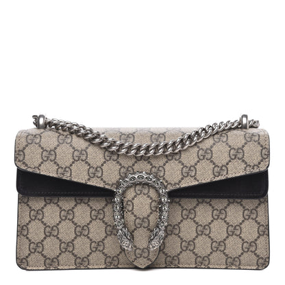 Gucci GG Supreme Monogram Suede Crystal Small Dionysus Shoulder Bag Beige Ebony Black 1 of 11