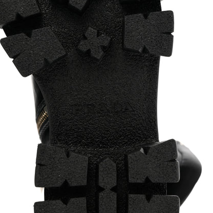 Prada Vitello Lux Nylon Metal Triangle Logo Monolith Pouch Pocket 55mm Tall Combat Boots 36 Black 6 of 11