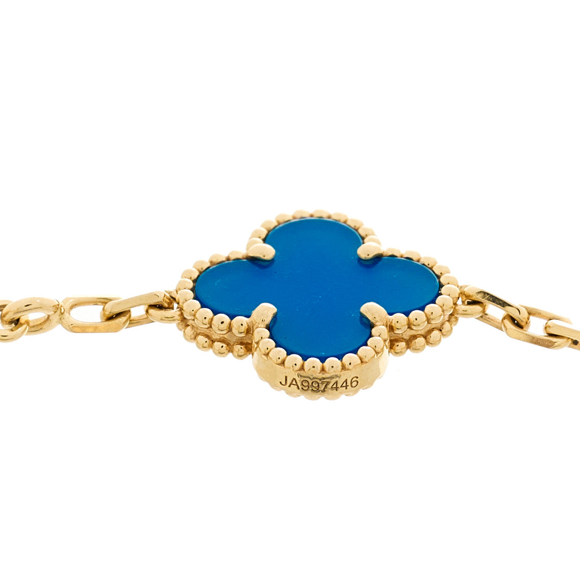 18K Yellow Gold Blue Agate 5 Motifs Vintage Alhambra Bracelet