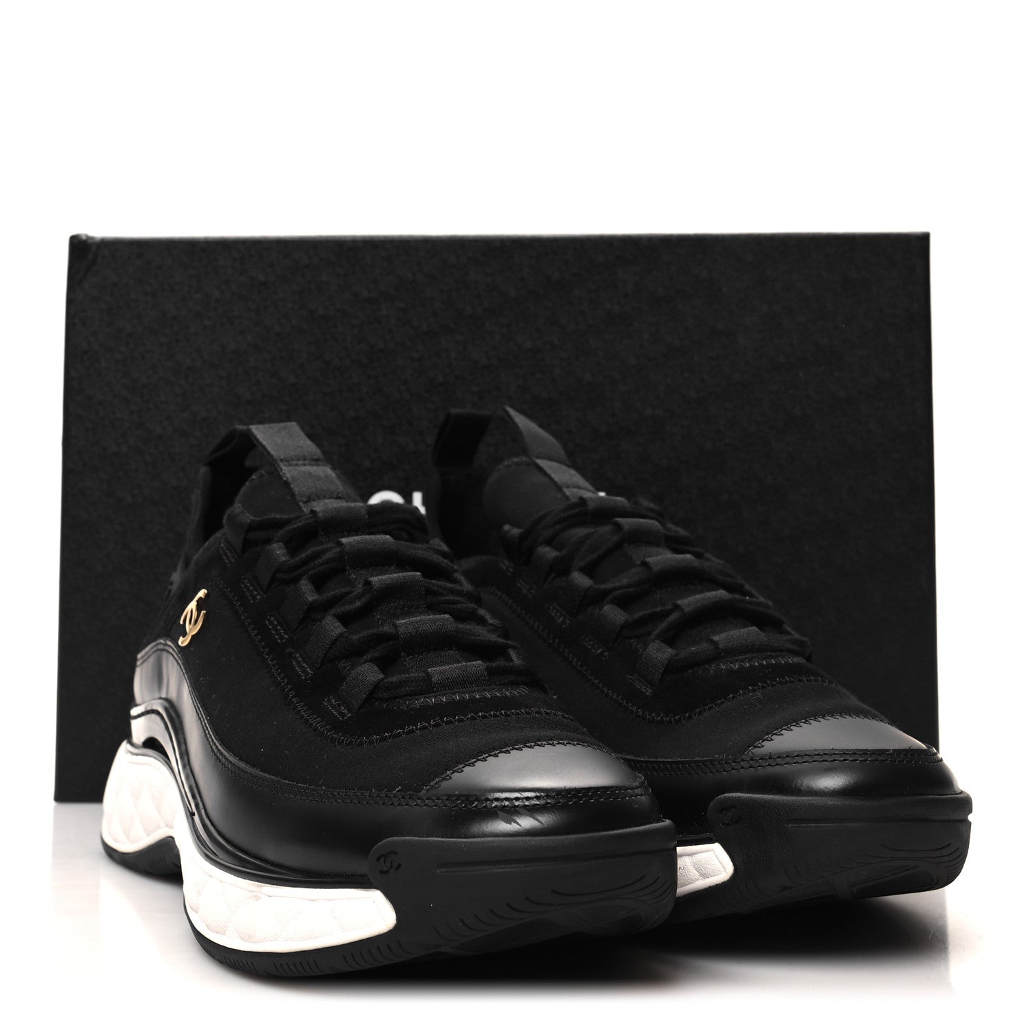 Chanel Velvet Calfskin Mixed Fibers CC Sneakers 38 Black 9 of 9