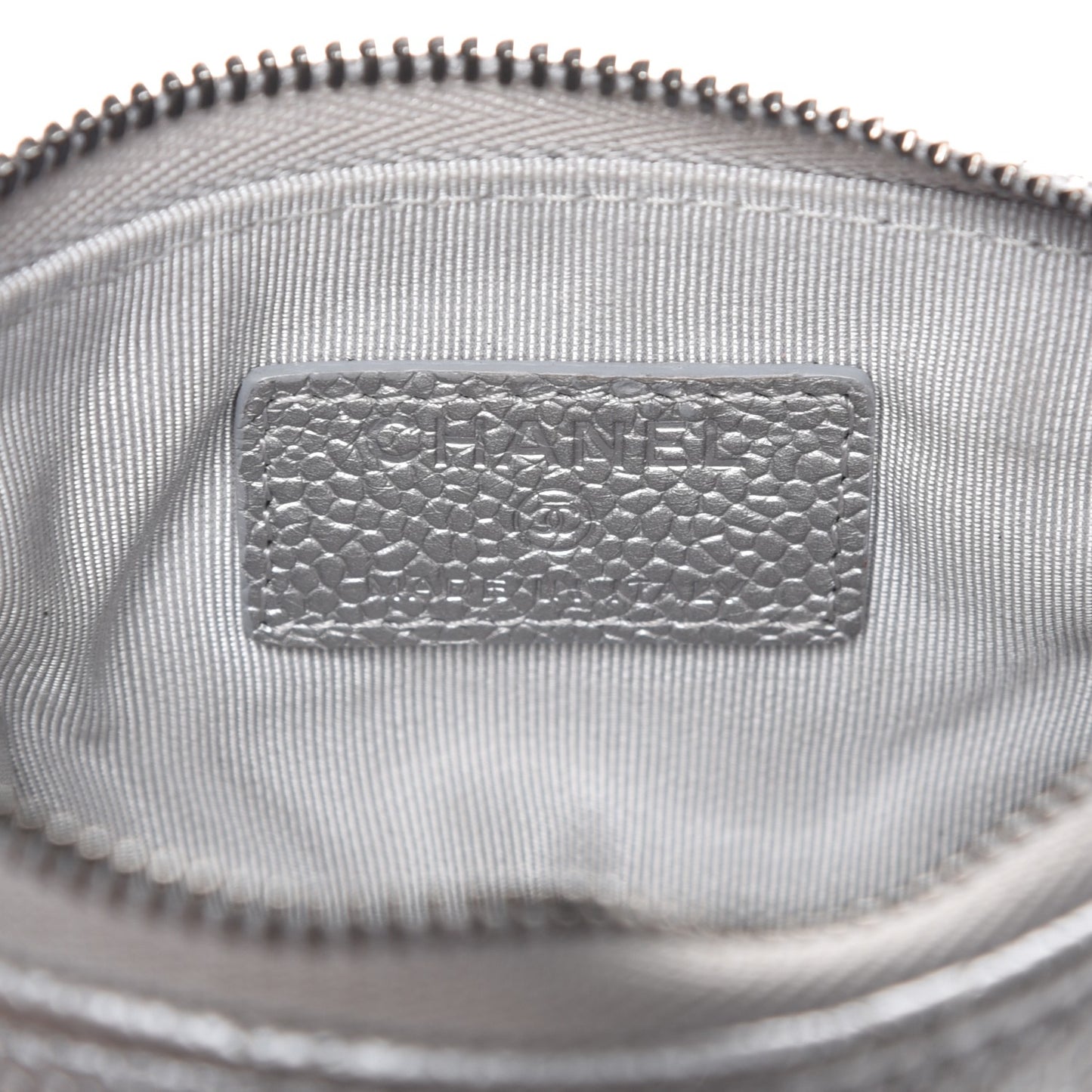Metallic Caviar Quilted Small Cosmetic Case Silver
