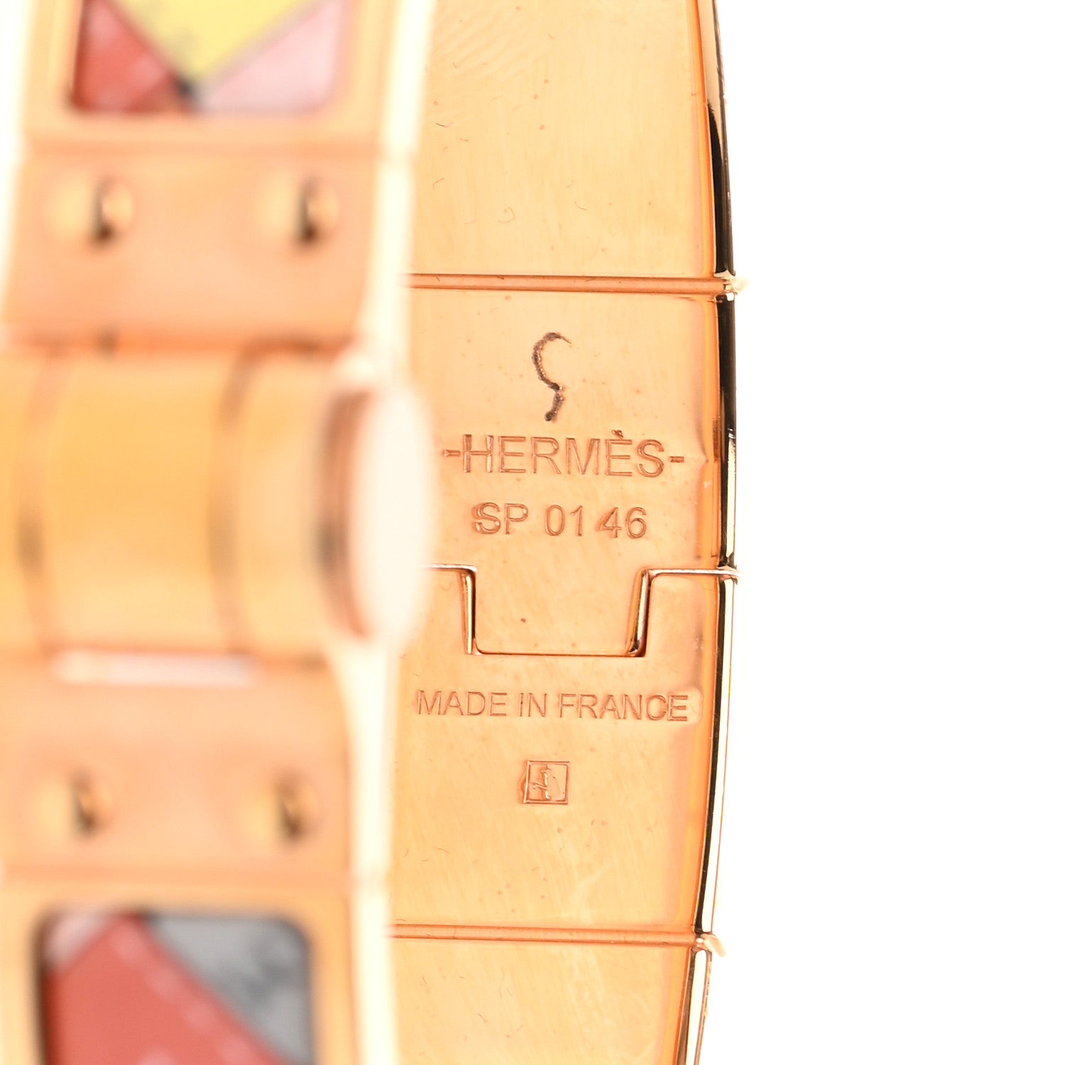 Hermes Enamel Printed Narrow Bolduc Au Carre Hinged Bracelet M Romantique 3 of 3
