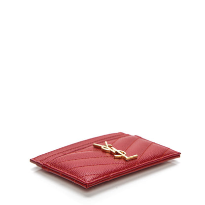 Saint Laurent Grain De Poudre Matelasse Chevron Monogram Credit Card Case New Red 4 of 6