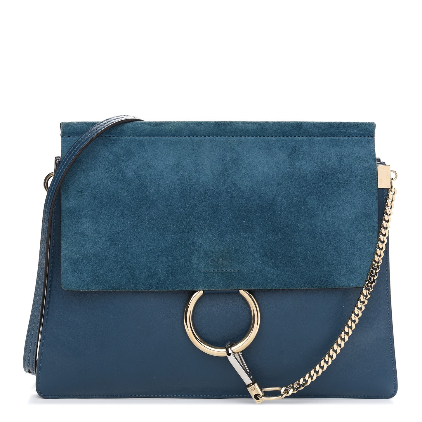 Suede Calfskin Medium Faye Shoulder Bag Majolica Blue