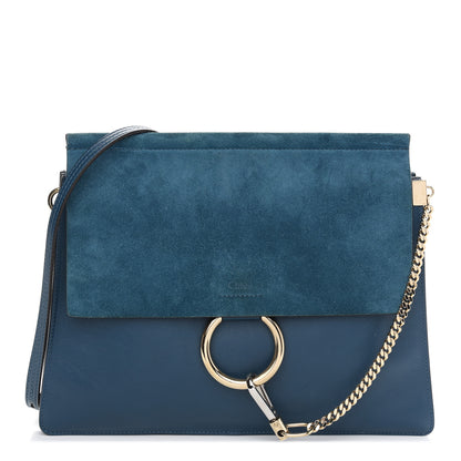 Chloe Suede Calfskin Medium Faye Shoulder Bag Majolica Blue 1 of 11