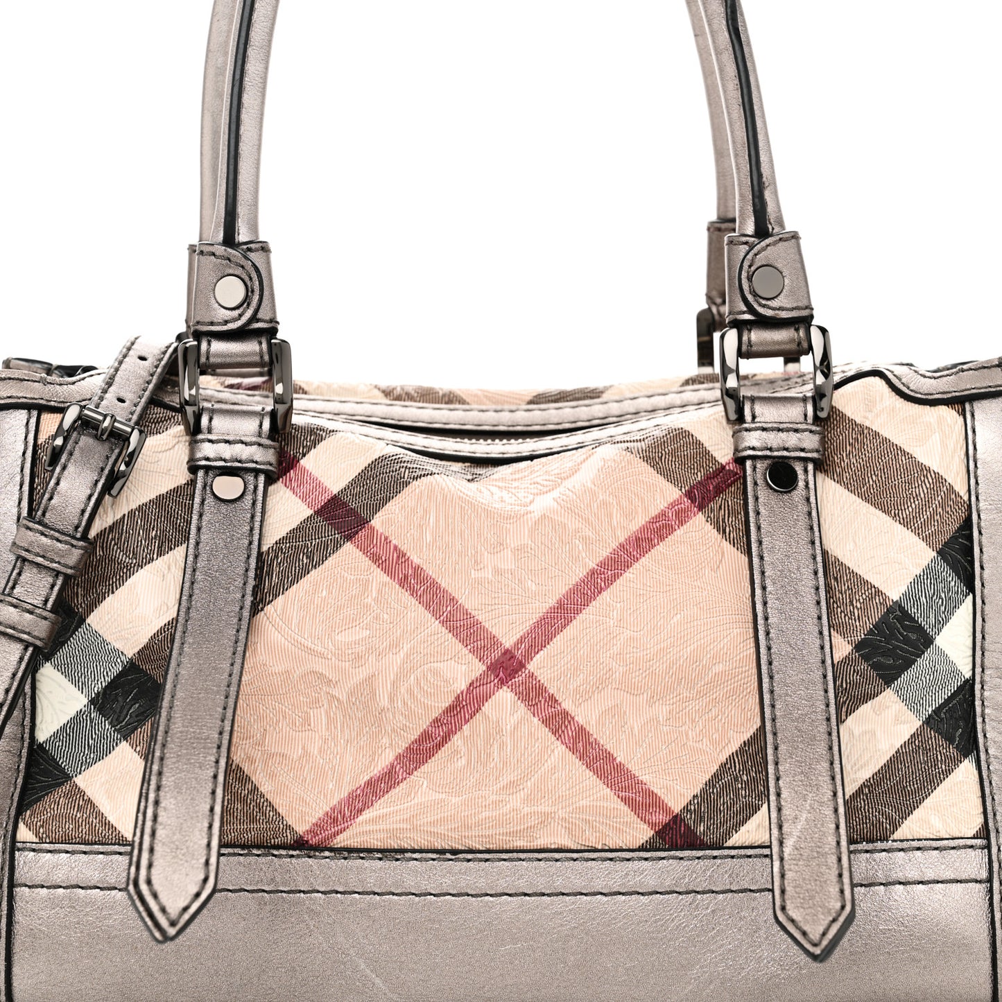 PVC Nova Check Embossed Convertible Satchel Pewter