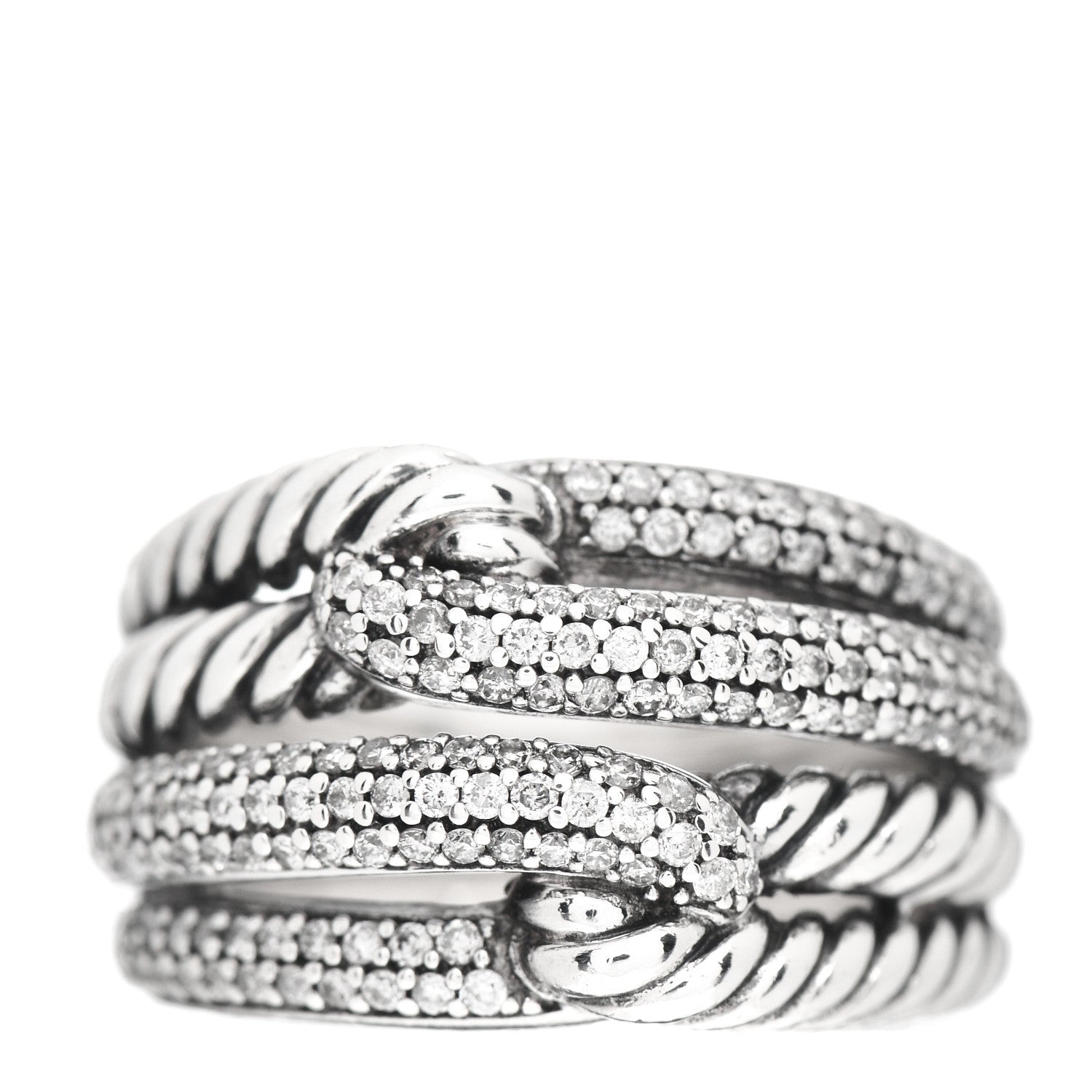 David Yurman Sterling Silver Diamond 13mm Labyrinth Double Loop Ring 50 5.25 1 of 5