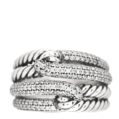 David Yurman Sterling Silver Diamond 13mm Labyrinth Double Loop Ring 50 5.25 1 of 5