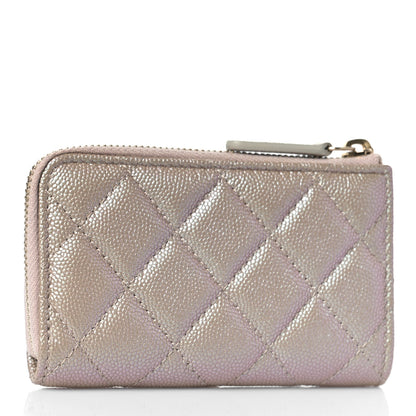 Chanel Iridescent Caviar Quilted Zipped Key Holder Case Beige 3 of 9