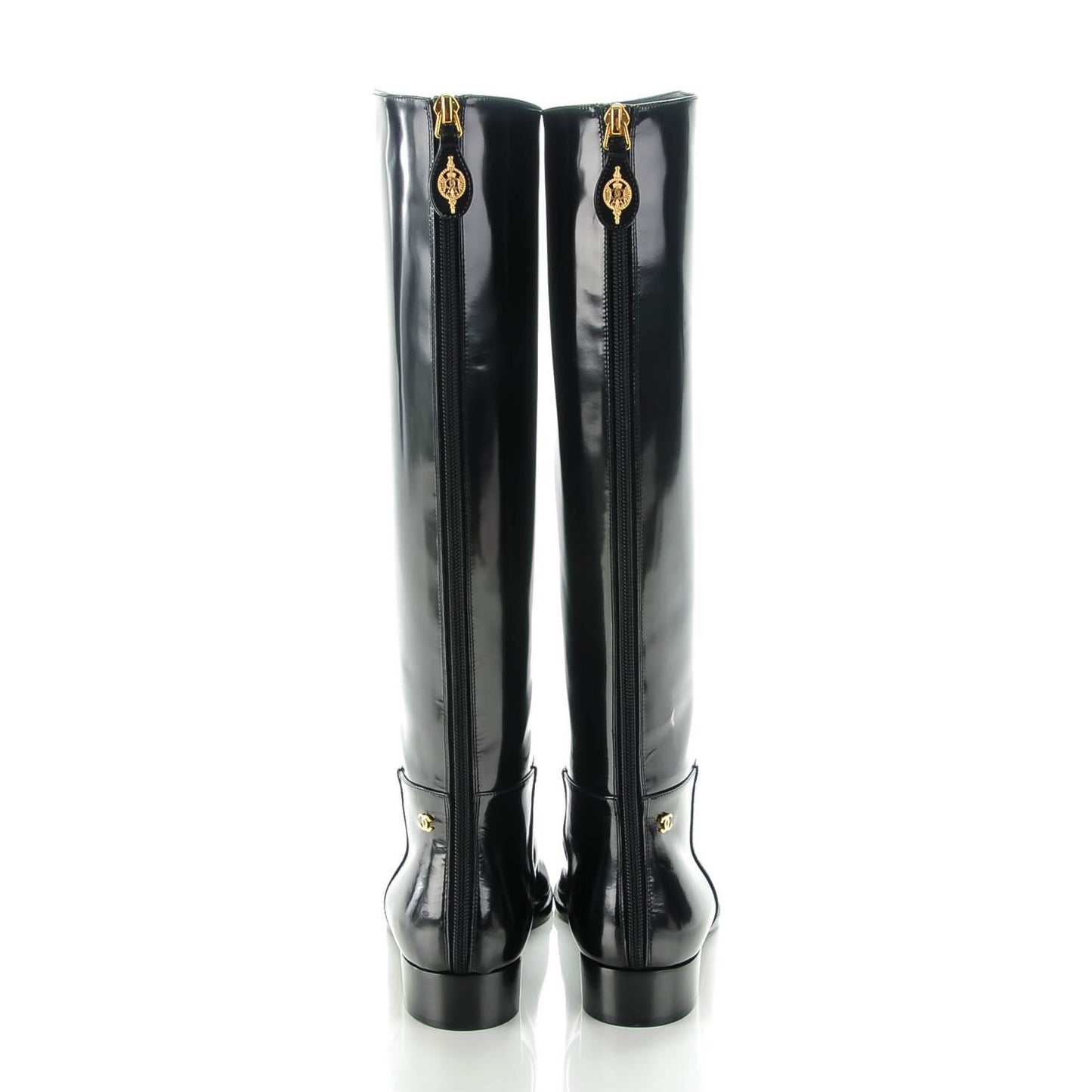 Glazed Calfskin Knee High Boots 38.5 Black