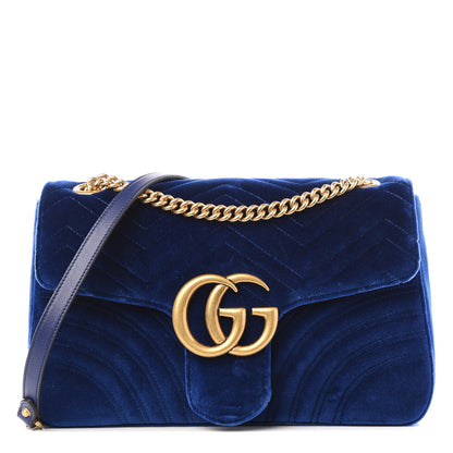 Gucci Velvet Matelasse Medium GG Marmont Shoulder Bag Cobalt Blue 1 of 9