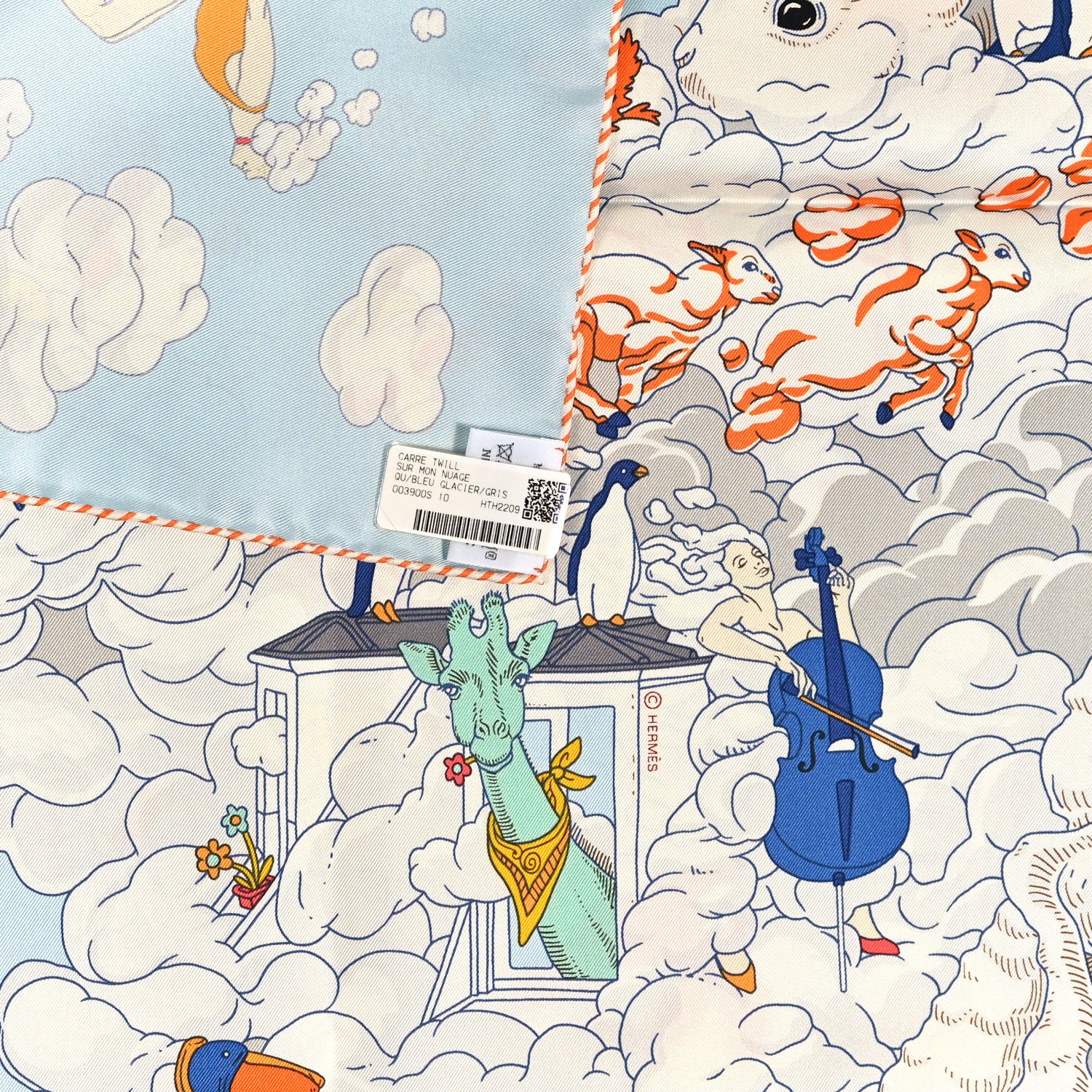 Hermes Silk Sur Mon Nuage Scarf 90 Bleu Glacier Gris Perle Multicolor 3 of 4