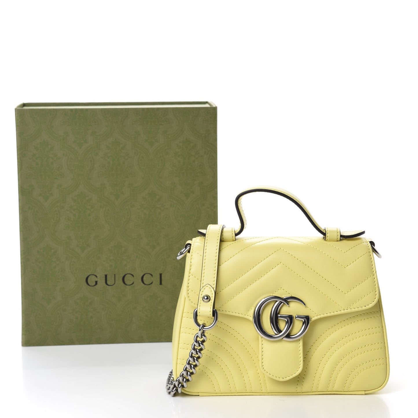 Calfskin Matelasse Mini GG Marmont Top Handle Shoulder Bag Banana