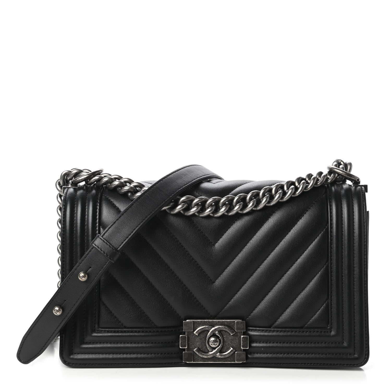 Chanel Calfskin Chevron Quilted Medium Boy Flap Black 1 of 11