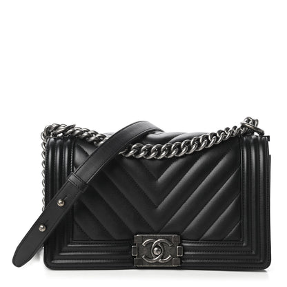 Chanel Calfskin Chevron Quilted Medium Boy Flap Black 1 of 11