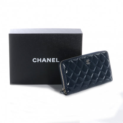Chanel Patent Quilted Zip Around Wallet Navy Blue 9 of 9