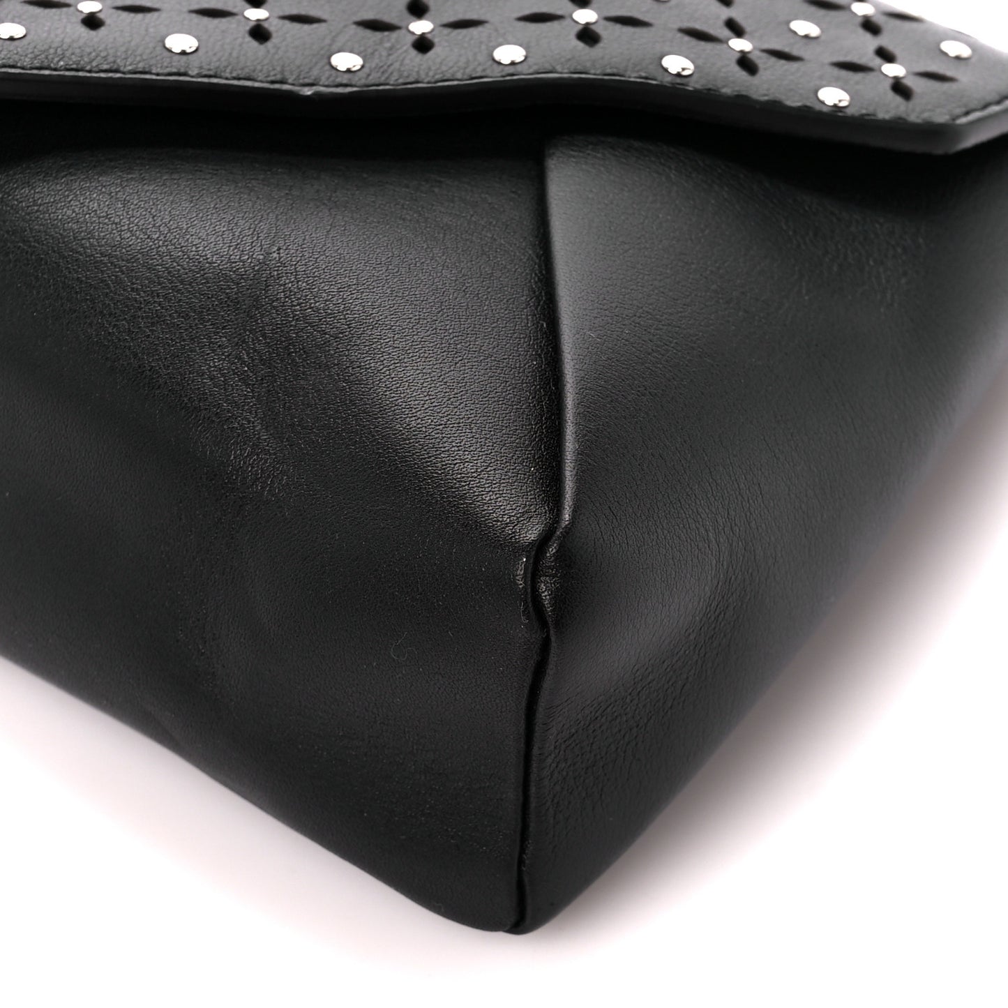 Calfskin Perforated Studded Love Note Black