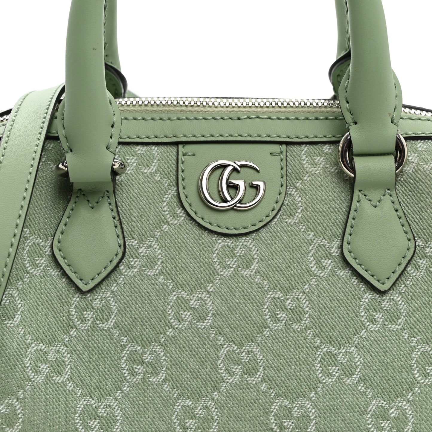 Denim GG Monogram Calfskin Mini Ophidia Top Handle Bag Pale Green