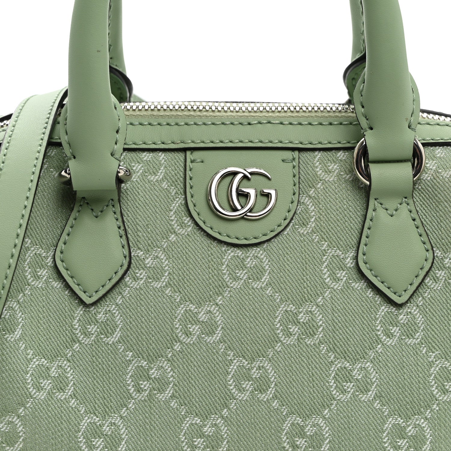 Gucci Denim GG Monogram Calfskin Mini Ophidia Top Handle Bag Pale Green 6 of 8