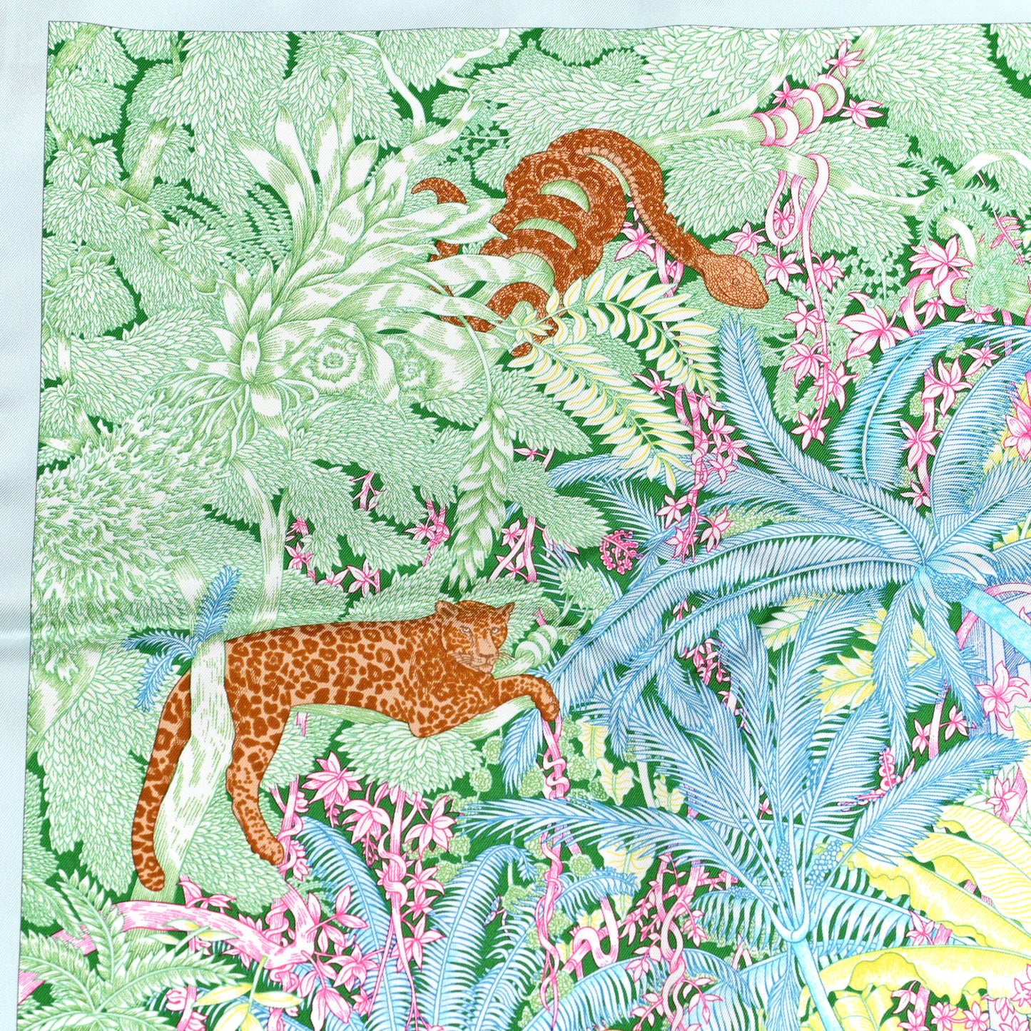 Silk Twill Faubourg Tropical Scarf 90 Bleu Vert Jaune