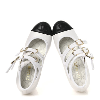 Chanel Lambskin Metal Mary Jane Pumps 37 White Black 2 of 11
