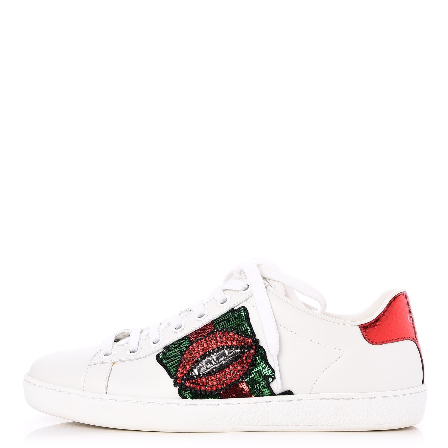 Gucci Calfskin Web Crystal Mouth Ace Sneakers 35.5 White 1 of 10