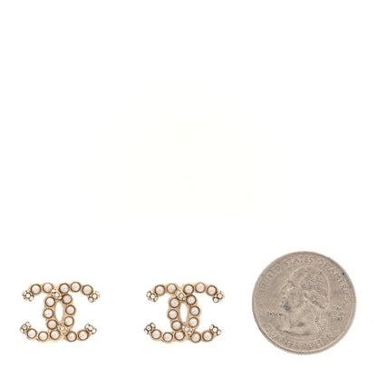Chanel Pearl Crystal CC Earrings Gold 2 of 5
