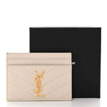 Saint Laurent Grain De Poudre Matelasse Chevron Monogram Credit Card Case Crema Soft 11 of 11