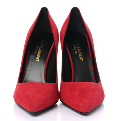 Saint Laurent Kid Scamosciato Classic Paris 105 Skinny Pumps 37.5 New Red 2 of 12