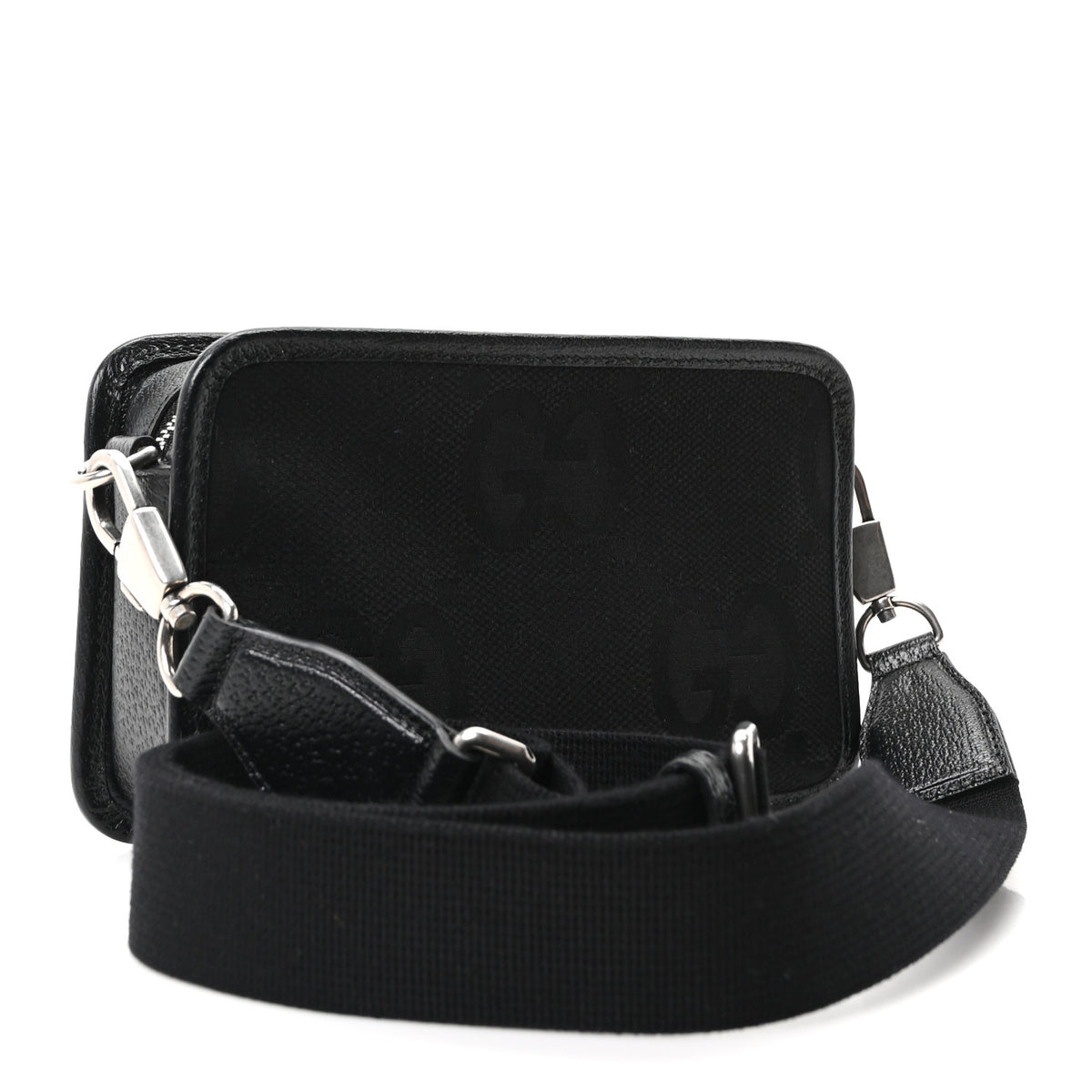 Monogram Jumbo GG Textured Dollar Calfskin Web Mini Crossbody Bag Black