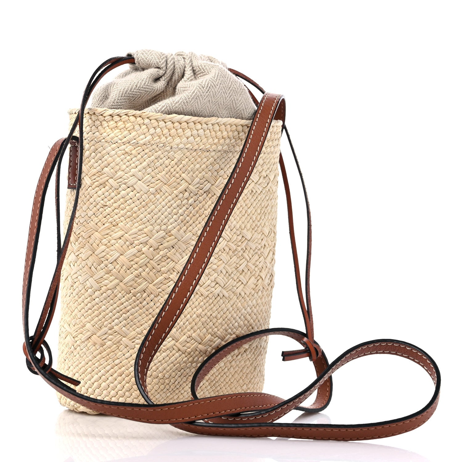 Loewe Calfskin Raffia Paulas Ibiza Square Bucket Bag Natural Tan 3 of 10