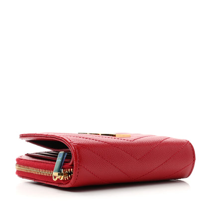 Saint Laurent Grain De Poudre Matelasse Chevron Monogram Compact Zip Around Wallet Red 4 of 7