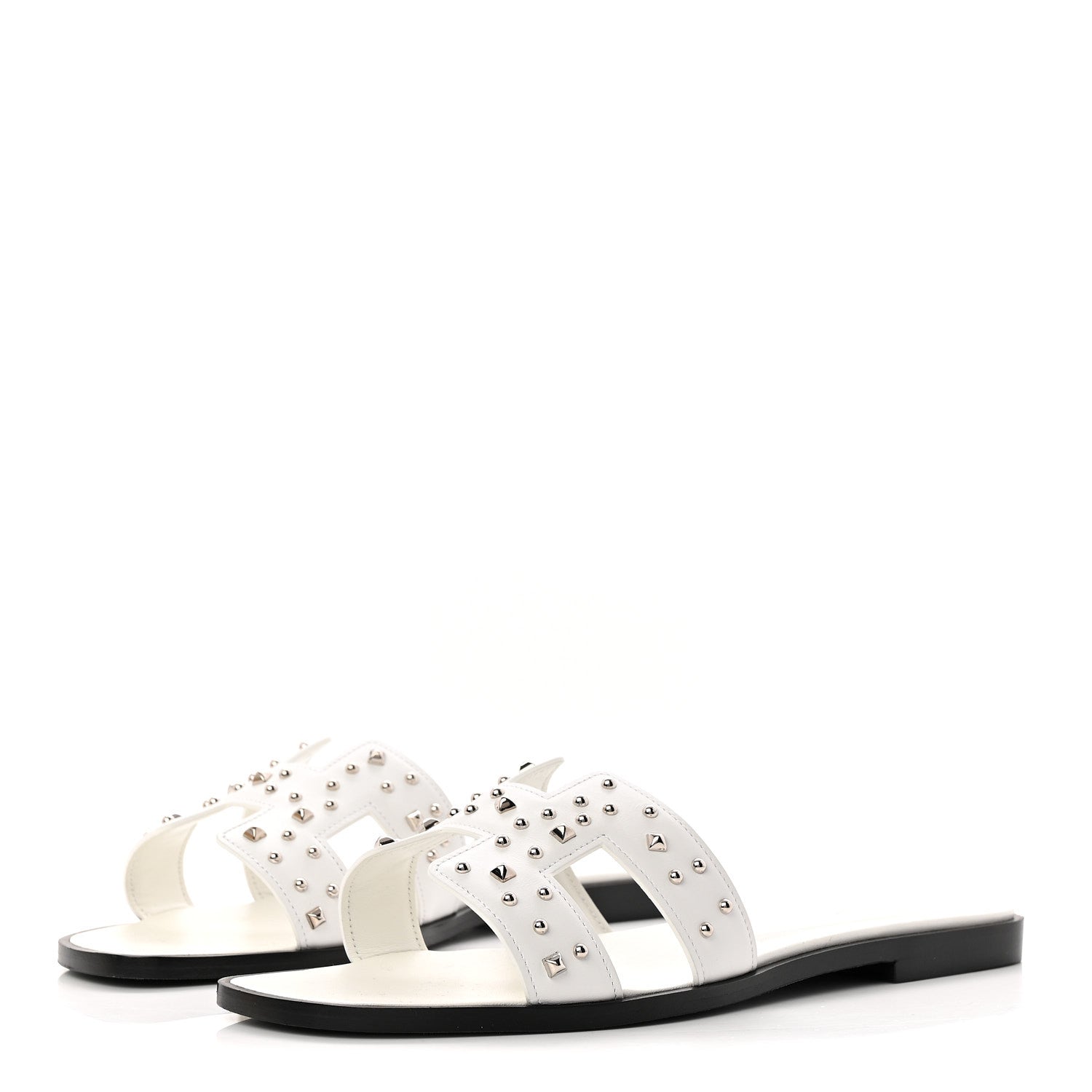 Hermes Calfskin Studded Oran Sandals 37.5 White 4 of 10