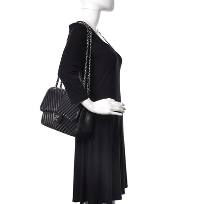 Chanel Caviar Chevron Quilted Jumbo Double Flap Black 2 of 10