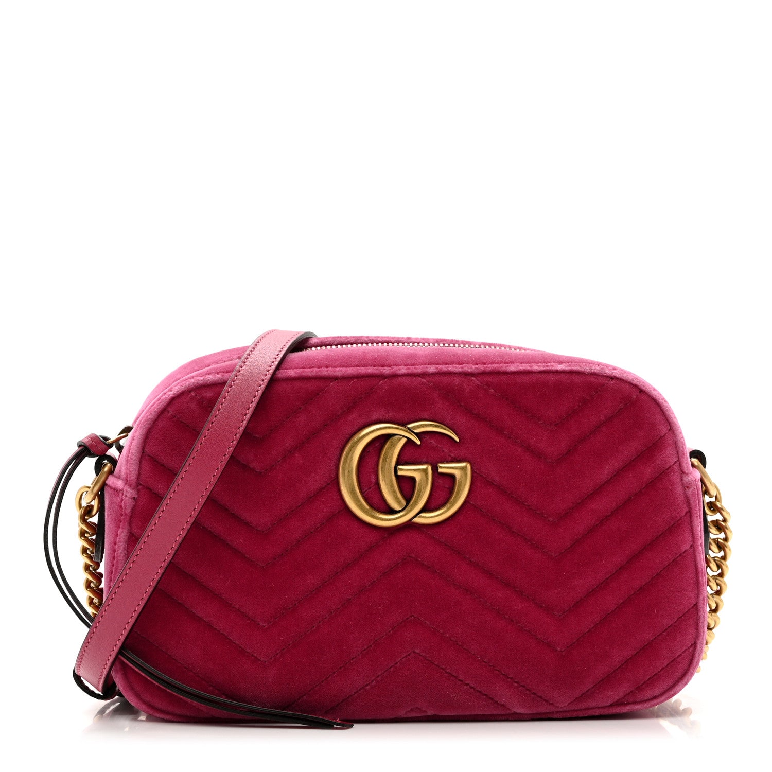 Gucci Velvet Matelasse Small GG Marmont Chain Shoulder Bag Light Raspberry Rose 1 of 9