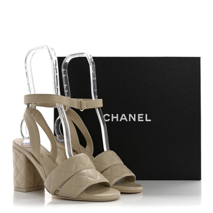 Chanel Lambskin Quilted Sandals 37 Beige 10 of 10
