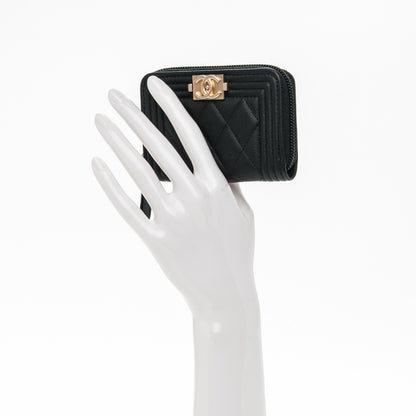 Chanel Caviar Quilted Boy Zip Around Coin Purse Wallet Black 2 of 7