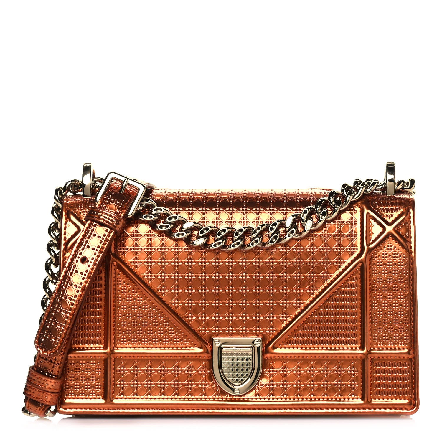 Christian Dior Metallic Patent Micro-Cannage Small Diorama Flap Bag Orange 1 of 14