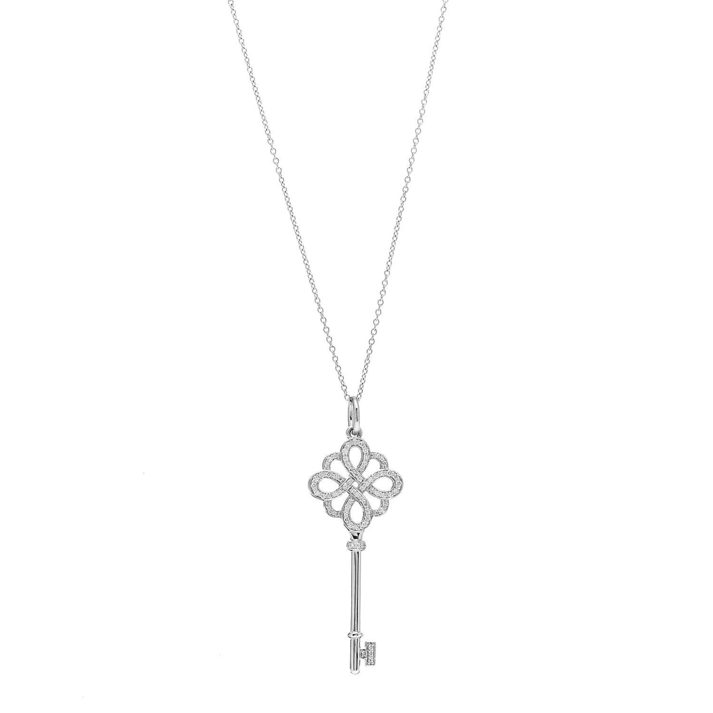 18K White Gold Diamond Knot Key Pendant Necklace