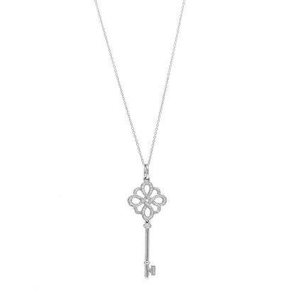 Tiffany 18K White Gold Diamond Knot Key Pendant Necklace 1 of 5